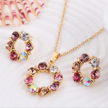 Модное очаровательное красочное ожерелье с подсолнухом, женское круглое ожерелье, серьги, набор из 2 предметов, подарок на День Святого Валентина