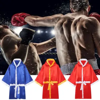 Мужская боксерская одежда Шелковистая Удобная свободного покроя для боксерского поединка Муай Тай Мужская униформа в виде плаща с капюшоном и длинным рукавом