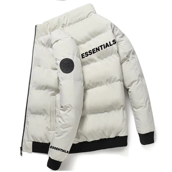 Мужская зимняя куртка ESSENTIALS Хлопчатобумажная подкладка Мужское пальто с имитацией шеи Повседневная куртка Parker Свободная мужская одежда Оверсайз