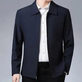Мужская куртка среднего возраста, мужские официальные деловые куртки с лацканами и карманами на молнии для повседневной носки весной-осенью