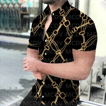 Мужская повседневная гавайская рубашка с 3D-принтом в стиле ретро класса люкс с художественным рисунком
