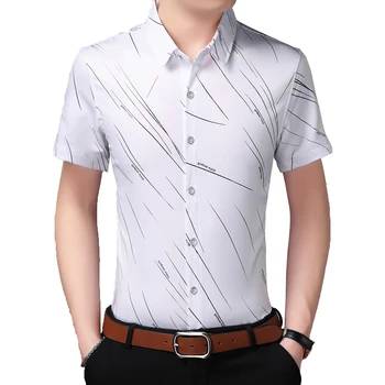 Мужская рубашка без глажки, летние Новые модные полосатые рубашки с коротким рукавом, мужская повседневная блузка Socail, деловое офисное платье, 5XL 6XL 7XL