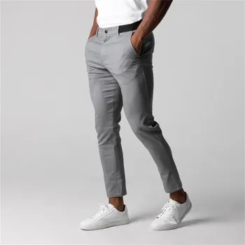 Мужские брюки, однотонные повседневные хлопковые приталенные мужские брюки, Новинка весны, осень, высококачественные классические деловые брюки для мужчин