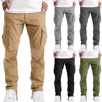 Мужские уличные повседневные однотонные спортивные брюки-карго Four Seasons, модные универсальные брюки с прямыми штанинами с несколькими карманами