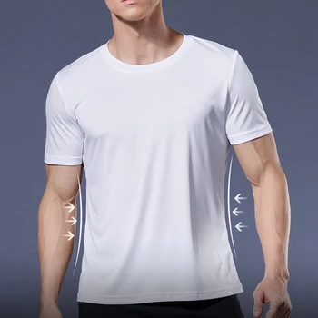 Мужские футболки для бега с коротким рукавом, быстросохнущие, однотонные, простой стиль, с круглым вырезом, большие размеры, спортивная одежда для тренировок в тренажерном зале