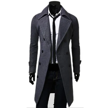 Мужской Двубортный тренч из полушерстяной ткани Высокого качества Модный бренд Casual Slim Fit Однотонная Мужская одежда Пальто Куртка