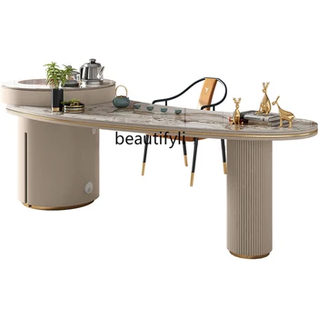Набор для стола и стула из каменной плиты, Современный минималистичный чайный столик, Офисное заваривание чая Кунг-фу Высокого качества, Встроенный чайник для чайного столика