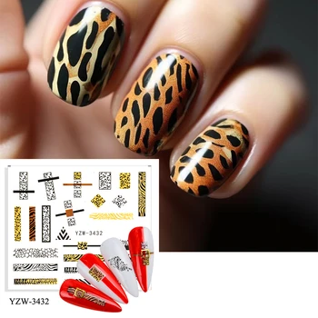 Наклейки для ногтей с леопардовым принтом Креативные клейкие наклейки для дизайна ногтей Лак для ногтей Полное покрытие Нажимные полоски для ногтей Маникюр