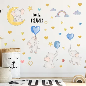 Наклейки на стену с мультяшным слоненком для детской комнаты; Декор гостиной; спальни; Художественное оформление стен; Радужные обои