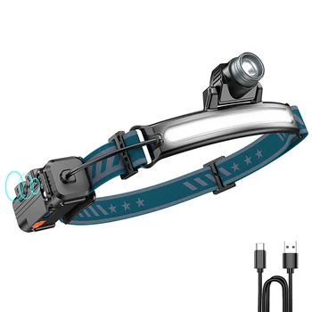 Наружная фара, перезаряжаемая через USB фара COB, легкая фара с сенсорной подсветкой, для рыбалки, альпинизма