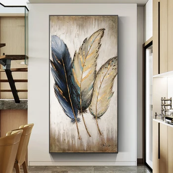 Настенное искусство большого размера, холст, абстрактные плакаты с перьями и принты, картины для гостиной, современное украшение дома