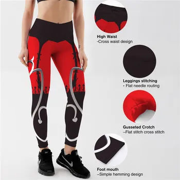 Новые сексуальные леггинсы с принтом в виде сердца, женские красные, черные спортивные брюки в стиле пэчворк, женские леггинсы для фитнеса с модным принтом
