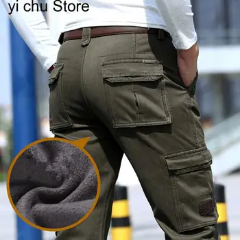 Новые флисовые теплые брюки-карго с 6 карманами, мужская одежда, повседневные зимние брюки для военных, черные армейские брюки цвета хаки, мужские