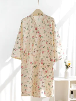 Ночная рубашка, женское летнее хлопчатобумажное газовое кимоно, Весенняя и осенняя книга, Японская домашняя одежда, Японский халат, пижама из хлопка