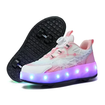 Обувь для роликовых коньков, кроссовки на 4 колесах, подарок для мальчиков со светодиодной подсветкой, модные спортивные повседневные Детские игрушки со светодиодной подсветкой, ботинок
