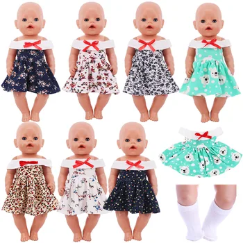 Одежда для куклы Детское платье с бантом и цветочным рисунком Аксессуары для куклы 43 см Reborn Baby и 18 дюймов American Pop Girl Игрушки нашего поколения