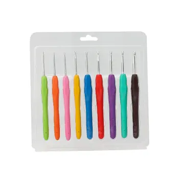 Оптовая продажа 9 штук инструмента для вязания крючком из пряжи с пластиковой мягкой ручкой, размер крючка 2,0-6 мм