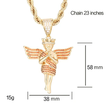 Оригинальное ожерелье с подвеской в виде ангела из религиозного камня, мужское и женское ожерелье в стиле хип-хоп, позолоченный подарок на любовь со льдом