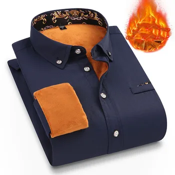 Осенне-зимняя теплая рубашка, мужская рубашка в стиле пэчворк с принтом, деловые рубашки с длинным рукавом Плюс бархат, высококачественные мужские топы, одежда MY634