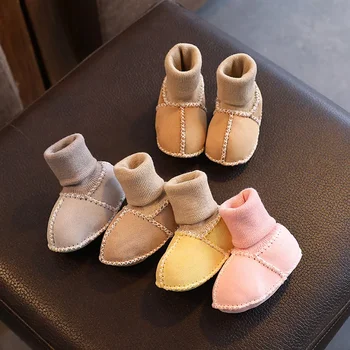 Осенне-зимняя хлопковая обувь с утолщенным плюшем, теплая обувь, носки для мальчиков и девочек, детская обувь для ходьбы от 1 года, без капель
