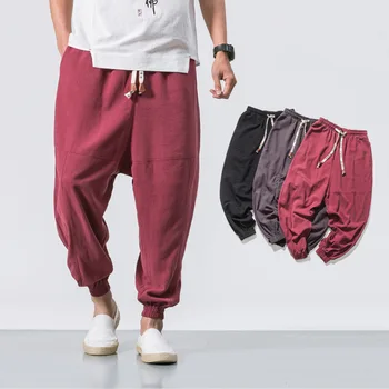 Осенние Мужские Новые Повседневные Свободные и простые Однотонные брюки в Японском стиле