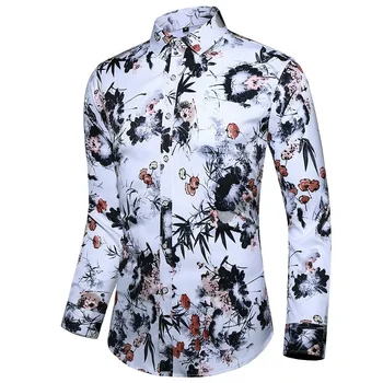 Осенью 2023 года Новая большая мужская рубашка с длинными рукавами, повседневная мужская рубашка с принтом чернилами по китайскому фэн-шуй