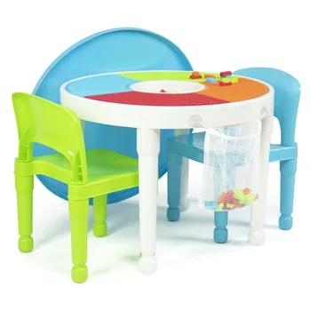 Пластиковый стол для занятий Humble Crew Child 2 в 1 и Набор из 2 Стульев, Круглый, Белый, Синий и зеленый