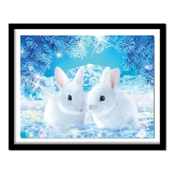 Полная квадратная 5D Алмазная картина своими руками Снежный Кролик Настенная картина Алмазная Вышивка Крестиком Комплект Декора FS823