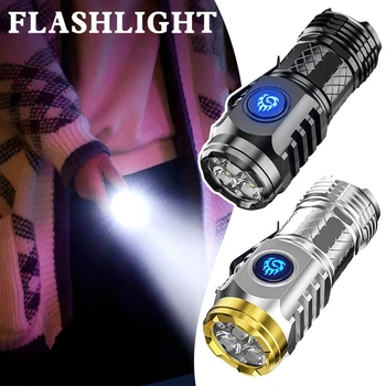 Портативный мини-мощный фонарик с зажимом, USB-перезаряжаемый аварийный фонарь, Дальнобойный яркий фонарик, прожекторы для кемпинга