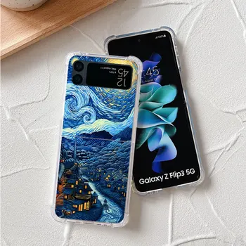 Прозрачный Мягкий Воздушный Чехол для Samsung Galaxy zflip ZFlip3 Z Flip5 Z Flip 3 5G Z Flip 4 Art Van Gogh звездное небо