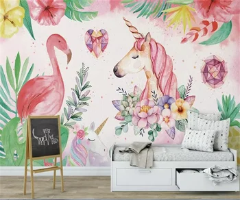 Простые обои с ручной росписью из перьев фламинго, фоновая стена детской комнаты, гостиная, настенная роспись спальни, 3D обои