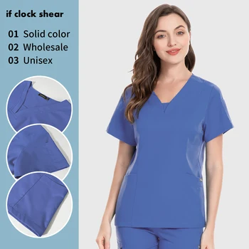 Рабочие топы для медсестер, женская футболка для рабочих с короткими рукавами и карманами, топы для медсестер, скрабы, аксессуары, блузка для медсестры, хирургическая спецодежда