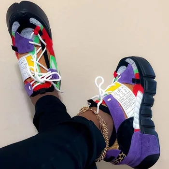 Разноцветная Вулканизированная Женская Обувь На платформе Со шнуровкой, Дышащая Удобная Обувь, Женские Кроссовки, Большой Размер 43, Zapatillas Mujer