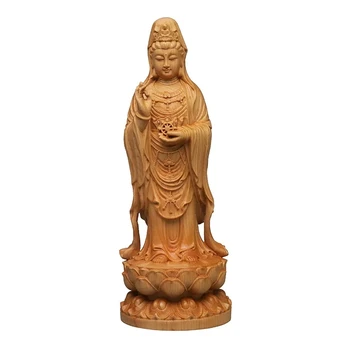 резьба по дереву Южно-Китайское море Гуаньинь статуи будды Буддизм рисунок Домашняя комната, офис украшения фэн-шуй Бесплатная доставка