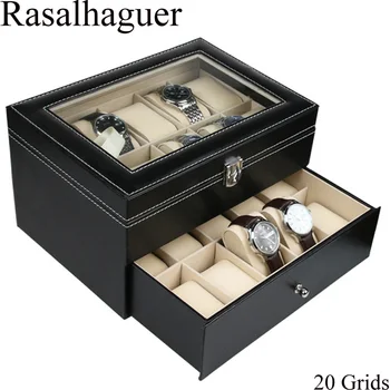 Роскошная кожаная коробка для часов из искусственной кожи с 20 ячейками, модный стиль для удобного хранения в путешествиях, Футляры для коллекционирования ювелирных изделий, коробка-органайзер для часов