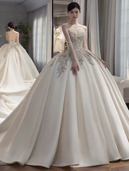 Роскошное винтажное свадебное платье с вырезом лодочкой, атласная вышивка, кружевная аппликация из пайеток, французские платья для невесты длиной до пола с открытыми плечами