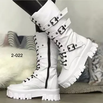 Роскошные Брендовые Женские ботинки 2023, Зимние ботильоны из искусственной кожи на платформе, Модные ботильоны в стиле панк-готик на шнуровке, Повседневная рабочая обувь zapato de tacón