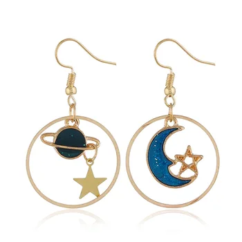 Серьги в виде голубой Луны и звезд для женщин, симметричные модные серьги-кольца в виде полумесяца для девочек