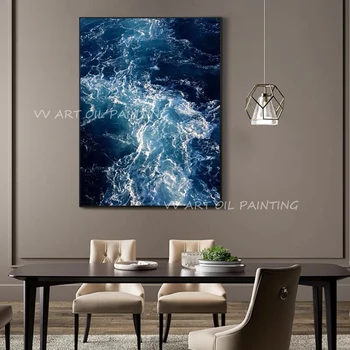 Синий океан, морская художественная роспись на стене, изображения срезов текстуры, гостиная, холст, масло, художественный плакат, украшение спальни