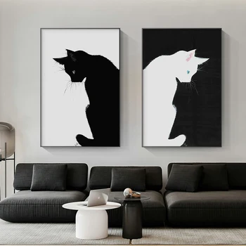 Скандинавские черные кошки, холст, картины и принты, современный натюрморт, украшение дома, настенные художественные плакаты для гостиной, спальни