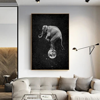 Слон, Стоящий на Луне, картина, холст, плакат, Причудливое настенное искусство, изображение животного для гостиной, домашний декор Cuadros