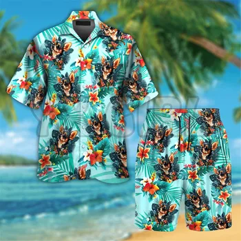 Собака Чихуахуа В Солнцезащитных Очках Забавная Красочная Гавайская Рубашка С 3D Принтом Гавайская Рубашка + Пляжные Шорты Мужчины Любят Подарок Для Собаки