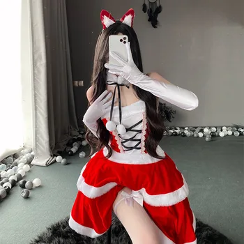 Соблазнительная девушка-кролик в рождественском костюме для косплея, ведущая Онлайн-фотосессии, боевая форма звезды Нью-Йорка, Красные подтяжки