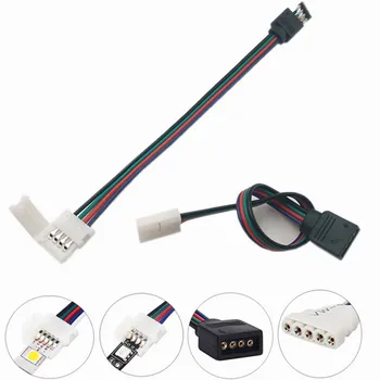Соединитель светодиодной ленты 5050 RGB с адаптером питания, 4-проводный удлинитель шириной 10 мм, зажим для кабеля