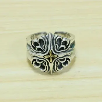 Старинное тайское серебро, европейский и американский стиль в стиле панк, мужской крест из чистого серебра, кольцо на один указательный палец, персонализированное открывающее кольцо