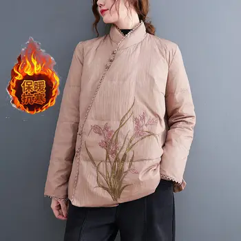 Стеганая куртка с вышивкой, легкое пальто в китайском стиле с воротником-стойкой в стиле литературного ретро, осень-зима 2022, Короткая стеганая парка T641