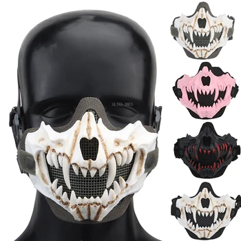 Тактическая маска на половину лица, Страйкбольная военная игра, Дышащие маски из стальной сетки, Стрельба по пейнтболу, Регулируемый шлем для лица, Аксессуары для косплея.