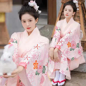 Традиционное Кимоно в японском стиле, повседневные женские самураи, Женские Гейши, Белые Хаори, Юката с бантом, высококачественная Трендовая Свободная одежда