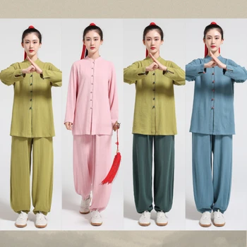 Униформа тайцзи, женская одежда для занятий боевыми искусствами из хлопка и льна, многоцветная элегантная одежда для ушу в китайском стиле.