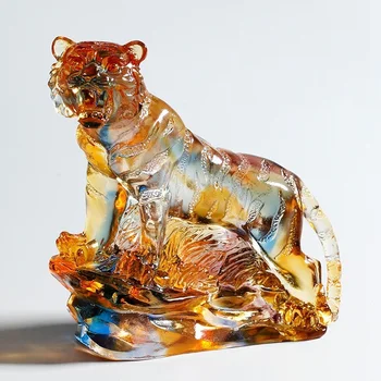 Цветной глазурью кристалл тигр орнамент Зодиакальный Тигр украшения гостиной произведение искусства подарок на день рождения для тигра
